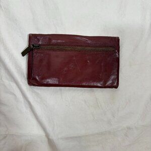 Hobo International Womens Dark Red Leather Zipper Pocket Small Bi-Fold Wallet